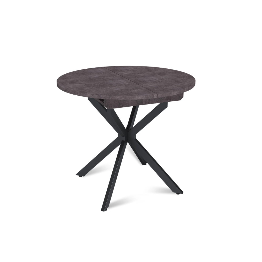Стол круглый раздвижной Твист (90+30) камень темный / опоры черные