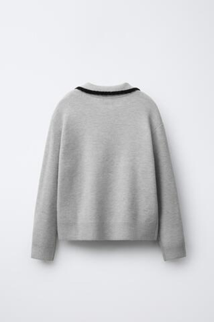 ZARA ВЯЗАНЫЙ СВИТЕР С БАНТАМИ, СЕРЫЙ