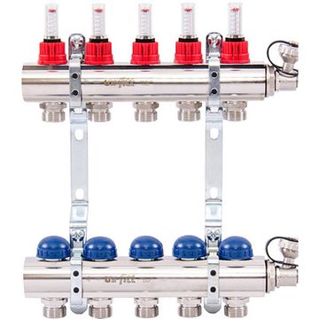 Коллектор Uni-Fitt 1"х3/4" 5 вых. из латуни с расходомерами и термостатическими вентилями 440E4305