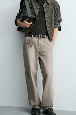 ZARA БРЮКИ С ПРИНТОМ LLAVEROS, ЦВЕТ ЛЬДА