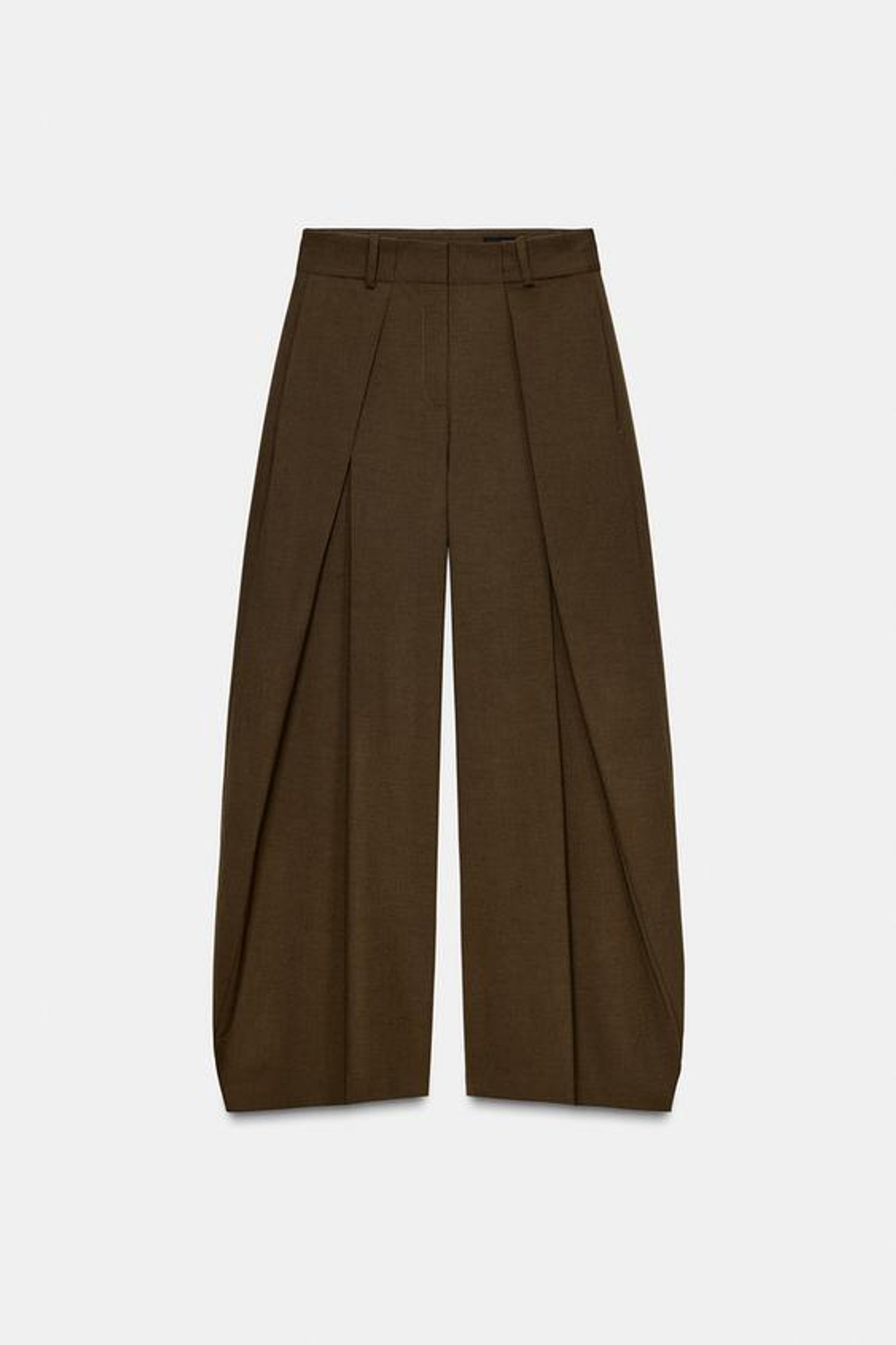 ZARA ОБЪЕМНЫЕ БРЮКИ С ЗАЩИПАМИ — ZW COLLECTION, ОЛИВКОВЫЙ