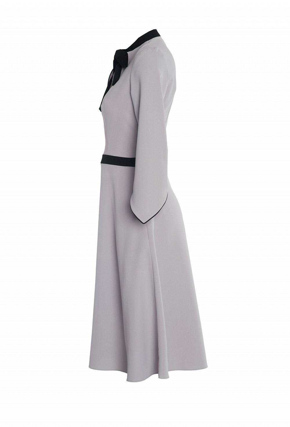 Платье с контрастным поясом и воротником-галстуком 09-17FW