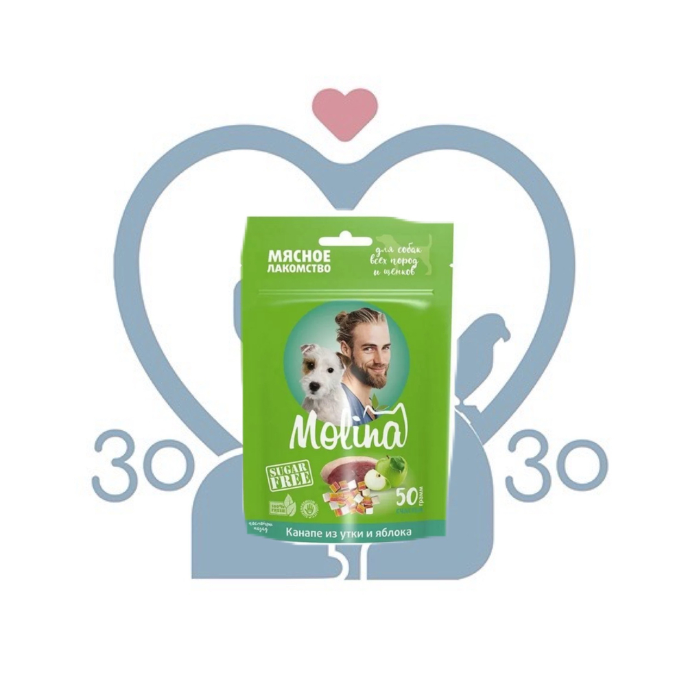 Molina лакомство д/собак всех пород и щенков "Канапе из утки и яблока", 50 гр
