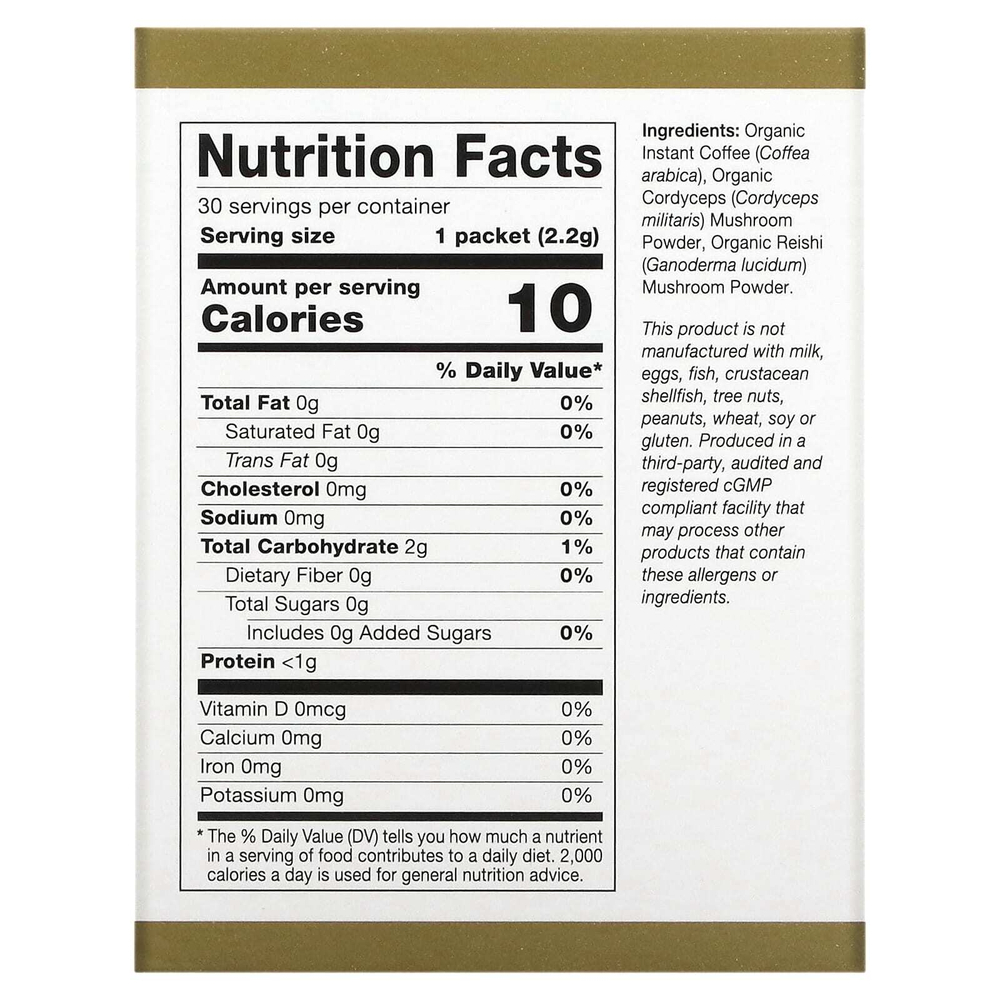 California Gold Nutrition, CafeCeps, сертифицированный органический растворимый кофе с кордицепсом и грибами рейши, 30 пакетиков, 2,2 г (0,08 унции)