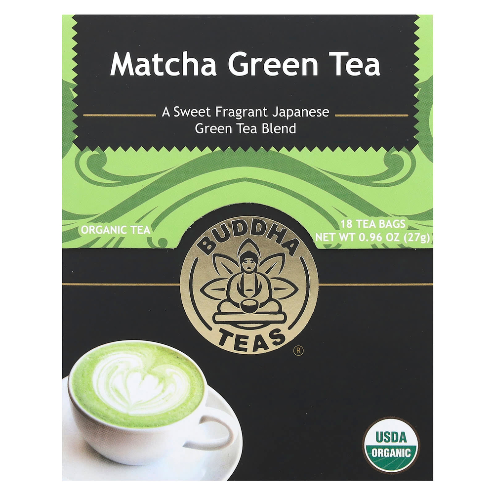 Buddha Teas, органический чай, зеленый матча, 18 чайных пакетиков, 27 г (0,96 унции)