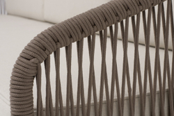 "Канны" диван 3-местный плетеный из роупа, каркас алюминий коричневый (RAL8016) муар, роуп коричневый круглый, ткань бежевая 15052