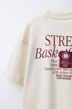 ZARA ФУТБОЛКА С ПРИНТОМ, ЭКРЮ