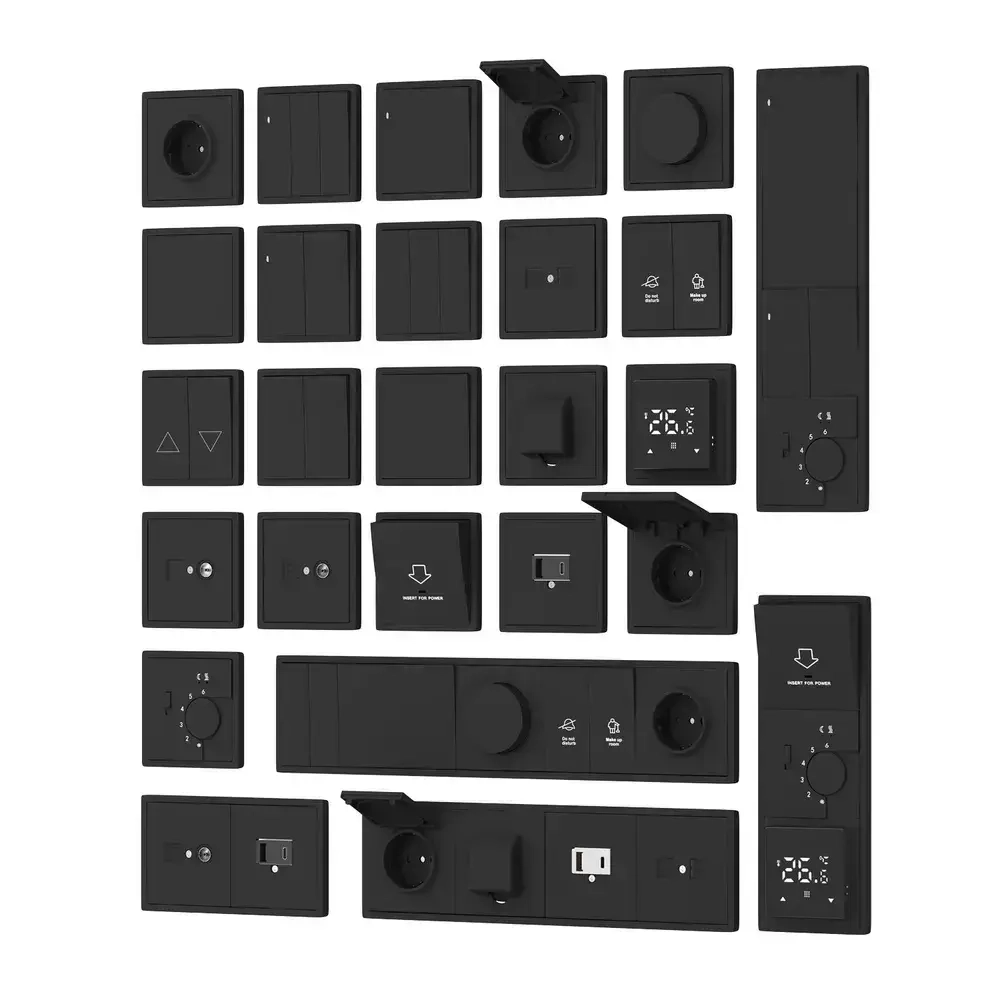 Накладка для розетки электрической с заземлением со шторками 16A 250 В, матовый карбон, Donel R98, DA22030, без механизма