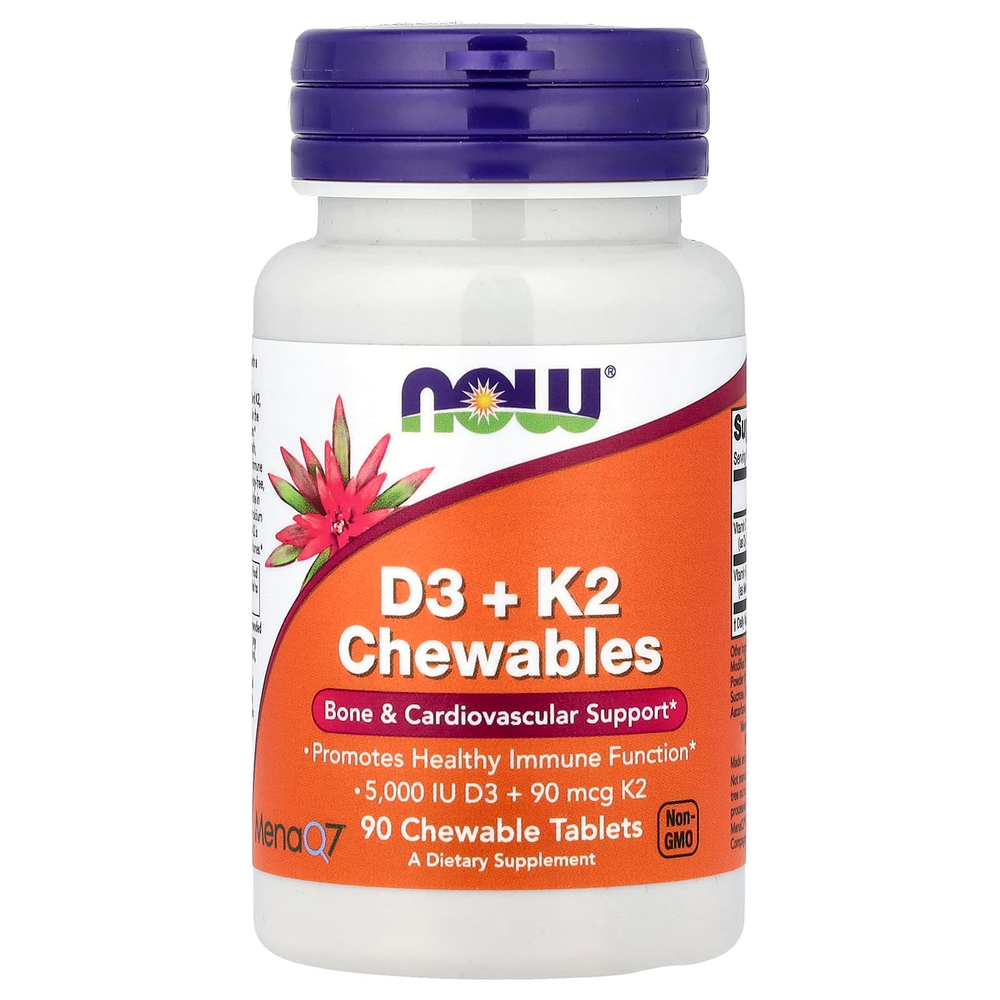 NOW Foods, D3 и K2, жевательные таблетки, 90 жевательных таблеток