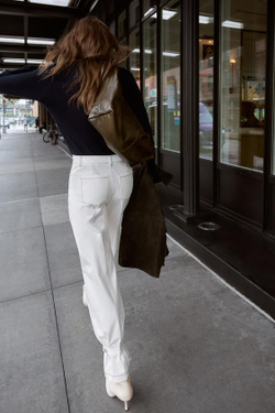 ZARA БРЮКИ С КОНТРАСТНОЙ СТРОЧКОЙ, ЖЕЛТОВАТО-БЕЛЫЙ