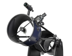 Телескоп Добсона Levenhuk New Skyline PRO 10" (250/1270) Retractable - крупный план окуляра и трубы, черный и синий