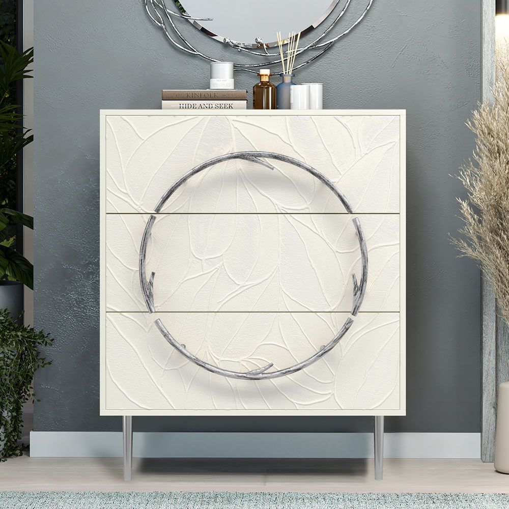 Комод Арт Колор leaves с 3-мя ящиками Стайл Сильвер Белый опал