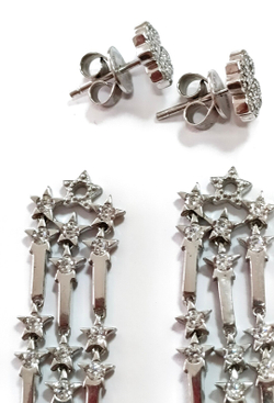 Ювелирные серьги-пусеты из серебра с подвесами,вставка фианиты