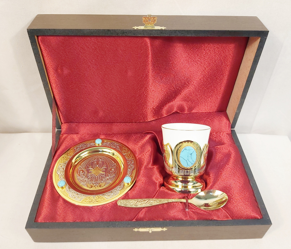 Кофейный набор "Бирюза"в подарочном футляре