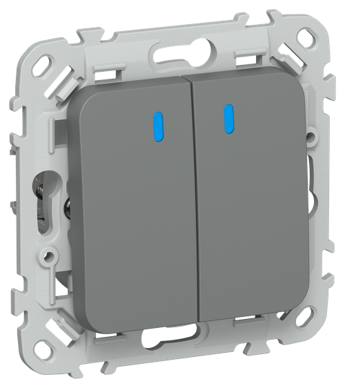 FLITE Выключатель 2-клавишный проходной с индикацией 10А ВС62-1-1-ФлМА мокрый асфальт IEK