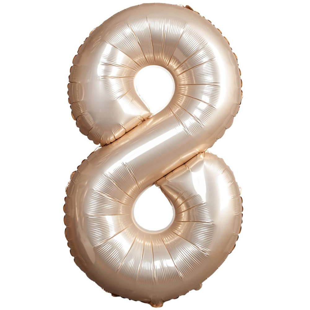 F 40"/102 см, Цифра Slim, Сатин, Звездное золото (Белое золото) "8" (в упаковке)