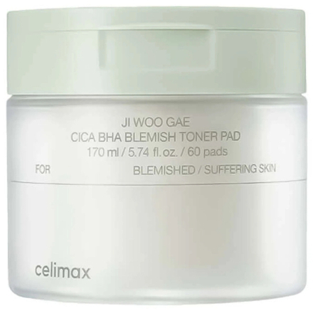 Celimax Пэды для лица успокаивающие с центеллой азиатской celimax Ji Woo Gae Cica BHA Blemish Toner Pad, 60шт