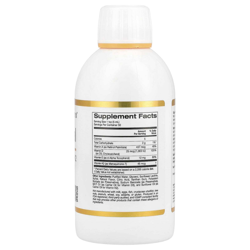 California Gold Nutrition, липосомальные витамины A, D3, E и K2, со вкусом натурального ананаса, 250 мл (8,5 жидк.унции)