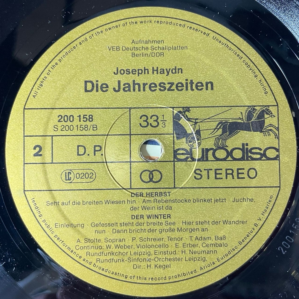 Винтажная виниловая пластинка LP Joseph Haydn Йозеф Гайдн, Die Jahreszeiten Времена Года Оратория (Германия 1977)