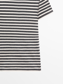 Massimo Dutti Хлопковая футболка в полоску, серый