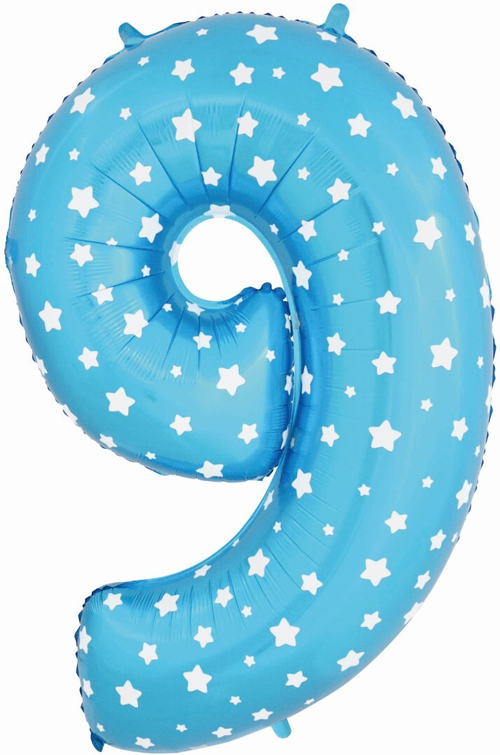 Фольгированный шар Цифра 9 Звездочки голубой 102 см