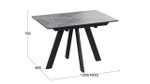 Стол кухонный обеденный раздвижной Черный муар/Керамика матовая серый мрамор 120(160)х80х76 см