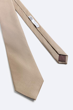 ZARA ГАЛСТУК ИЗ 100% ШЕЛКА С РЕЛЬЕФНЫМ УЗОРОМ, РЫЖЕВАТО-КОРИЧНЕВЫЙ