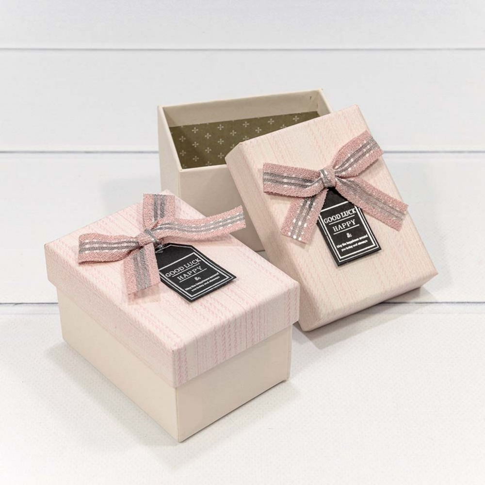 Коробка Ювелирная 9.5х7х6 см Набор 2 шт с бантом (Розовый)