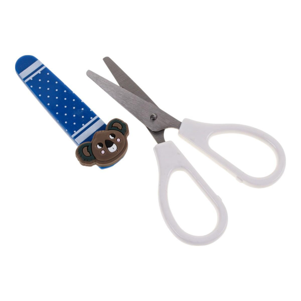 Ножницы детские с пластиковым чехлом "Животные" с резин. игрушкой блистер