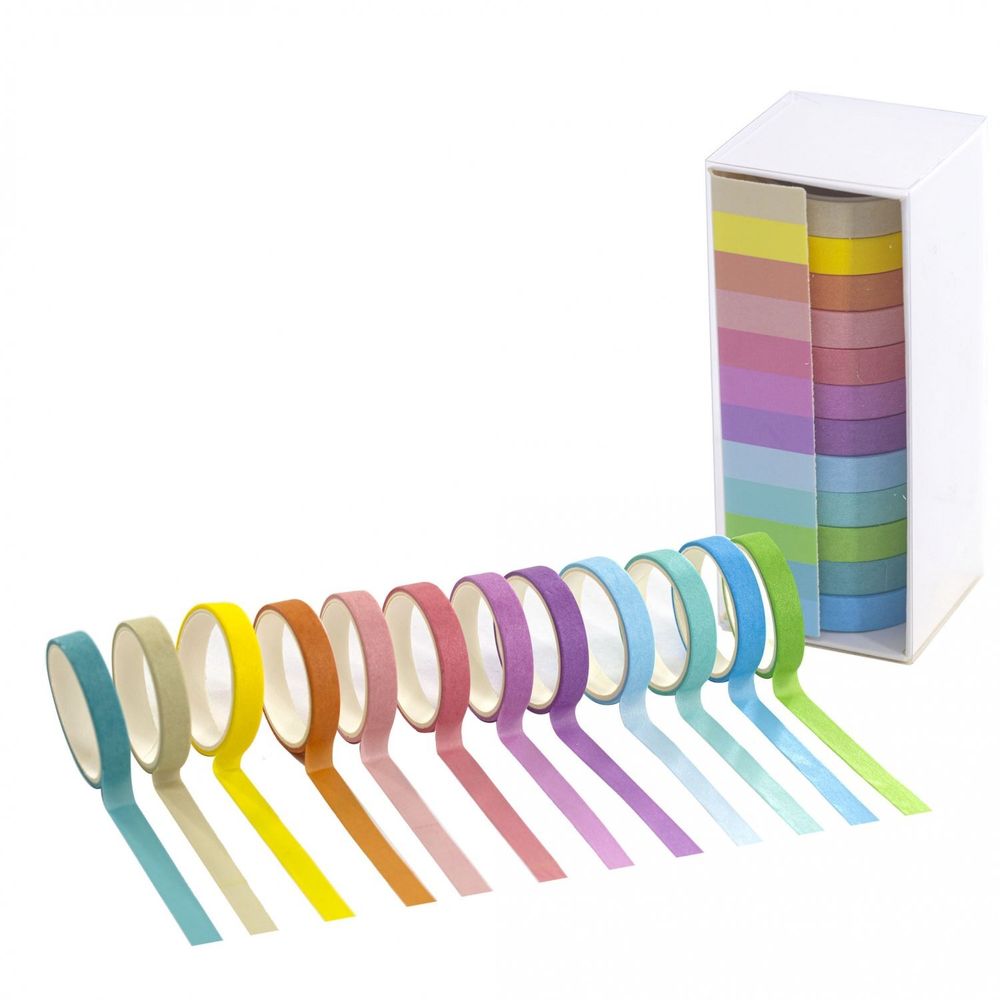 Декоративная клейкая лента Alingar, 0,75 см х 2 м, 12 шт, "Цветной", узкие, асcорти, в индивидуальной упаковке Декоративная клейкая лента Alingar, 0,75 см х 2 м, 12 шт, "Цветной", узкие, асcорти, в индивидуальной упаковке