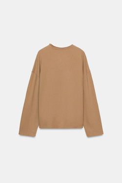 ZARA ФУТБОЛКА С ДЛИННЫМИ РУКАВАМИ, МЯГКИЙ КАШТАНОВЫЙ