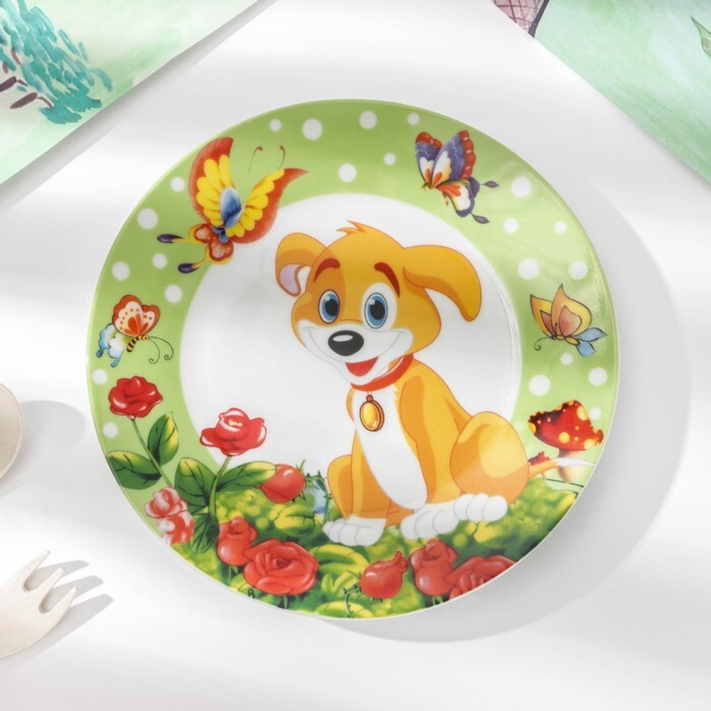 3850490 Набор детской посуды Доляна «Щенок», 3 предмета: кружка 230 мл, миска 400 мл, тарелка d=18 с