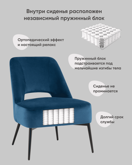 Кресло лаунж Бостон велюр синий