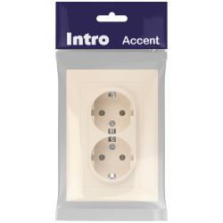 Розетка Intro Accent 6-205-02 двойная с заземлением 2X2P+E Schuko 16А-250В IP20 СУ AL/CU слоновая кость | Intro