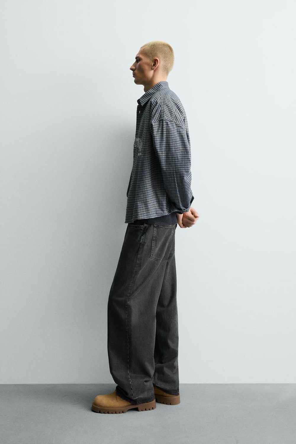 ZARA РУБАШКА В КЛЕТКУ С ВЫШИВКОЙ, СИНИЙ/ЧЕРНЫЙ