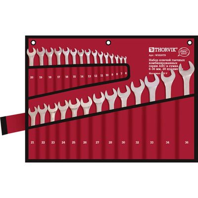 Набор ключей THORVIK гаечных комбинированных серии ARC в сумке, 6-36 мм, 28 предметов   W3S28TB