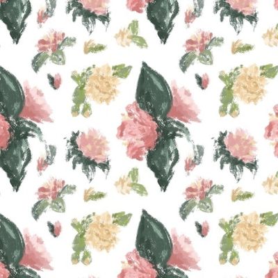 Розовые и желтые цветы с листочками