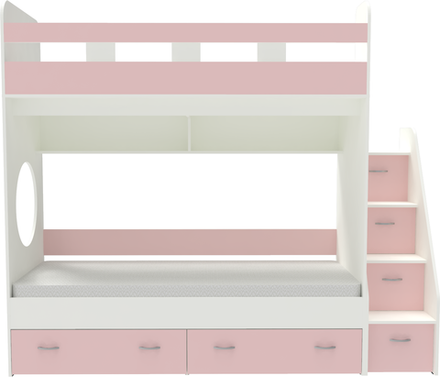 Двухъярусная кровать КарИВи Юниор 1 80х190 Белый  Розовый