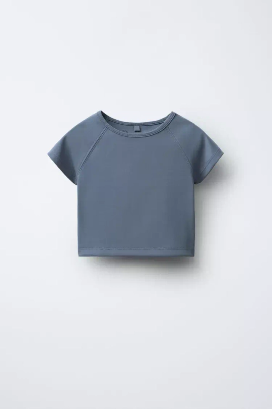 ZARA ФУТБОЛКА С ВЫРЕЗОМ, СЕРЫЙ
