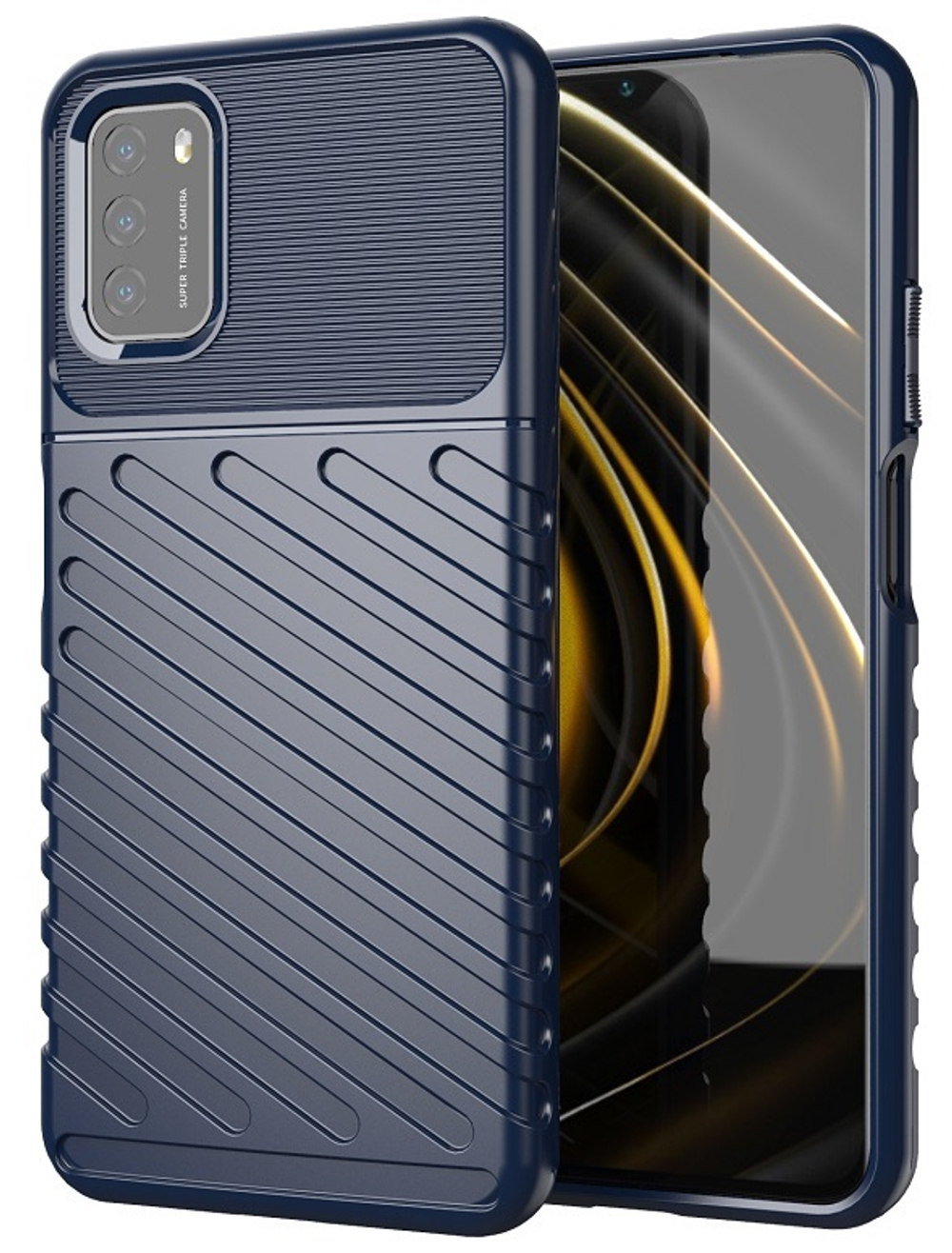 Противоударный чехол синего цвета на Xiaomi Poco M3, серия Onyx от Caseport