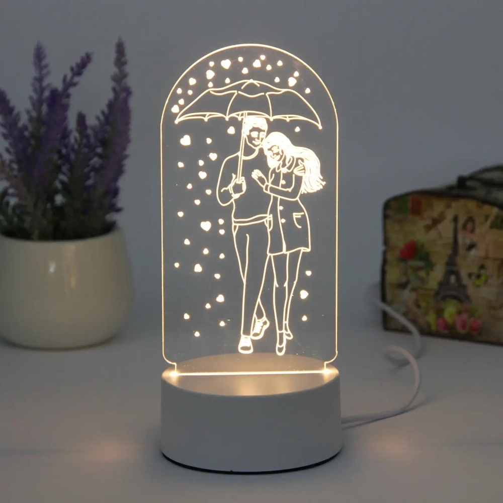 Светильник ночник «3D-Влюбленная пара» на пластиковой подставке, с включателем USB