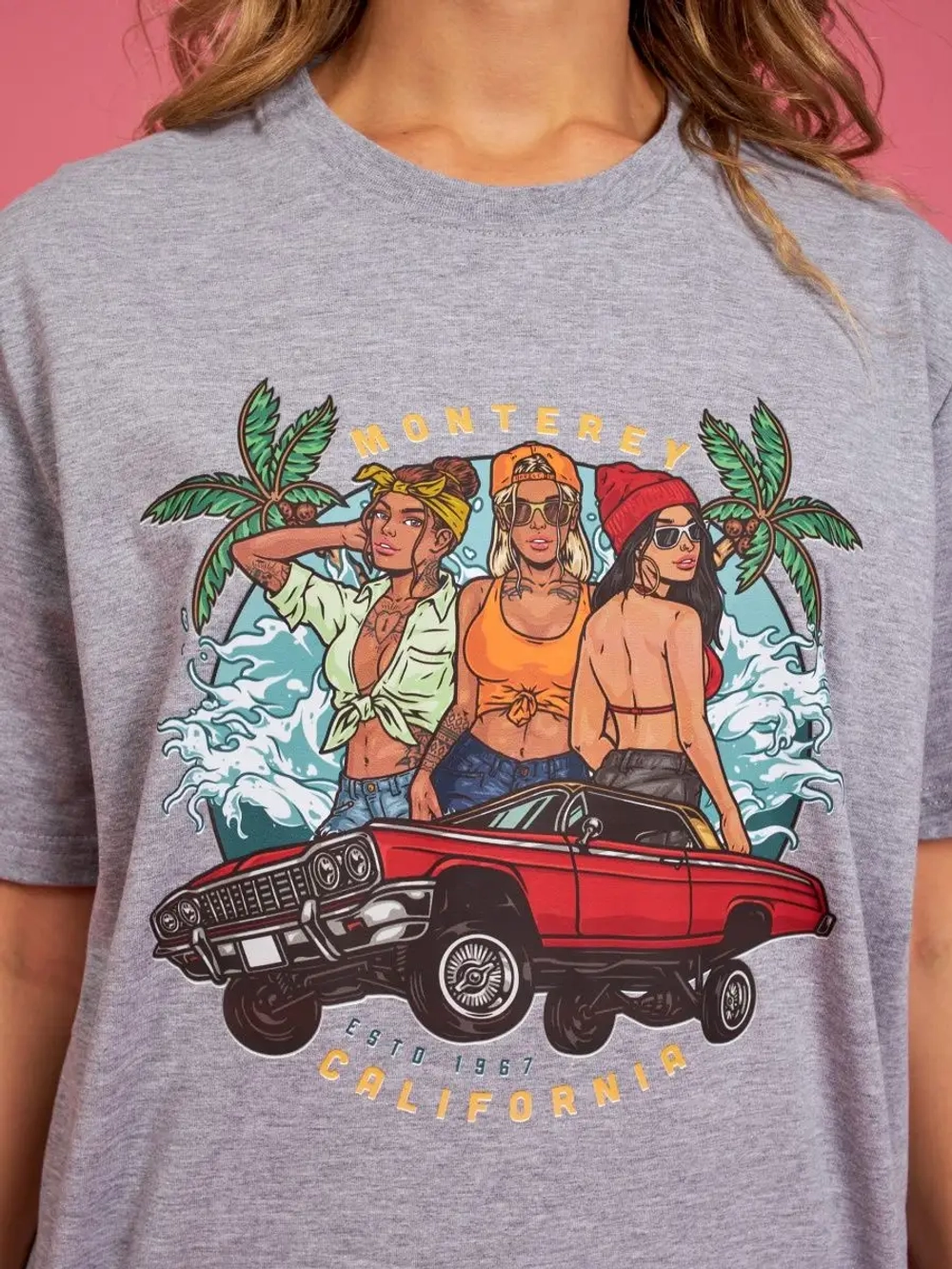 Футболка серая оверсайз с принтом