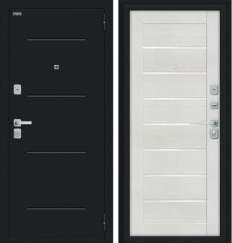 Входная дверь в квартиру Браво (Bravo) Техно/BChrome Букле черное/Bianco Melinga