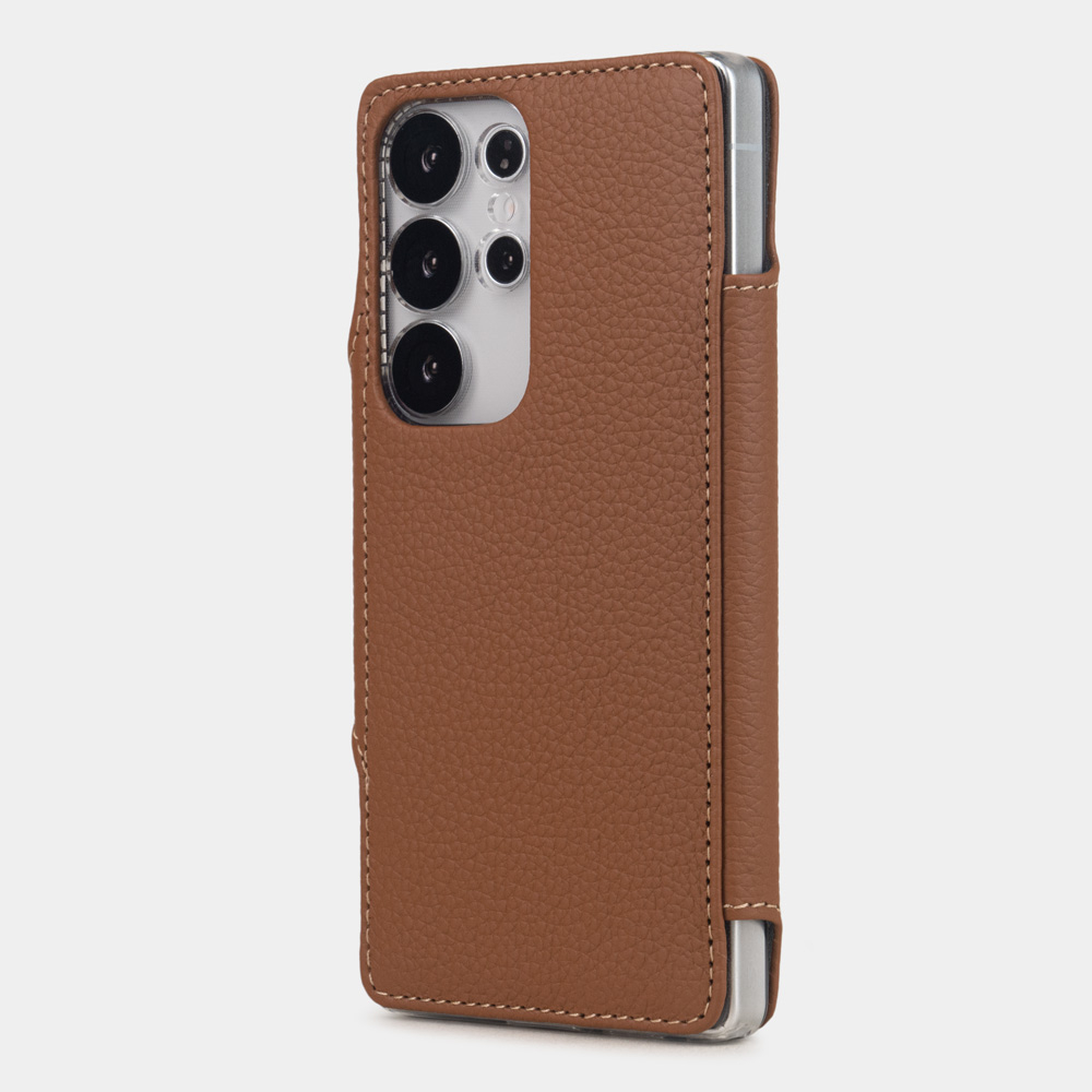 Чехол с картхолдером для Samsung Galaxy S25 Ultra из кожи теленка, цвета карамель