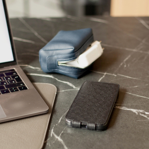 Чехол для iPhone 15 Pro Max из кожи страуса, черного цвета