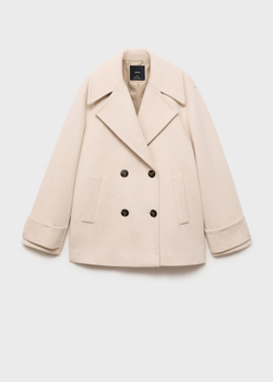 MANGO Двубортное пальто из смесовой шерсти, светло-серый