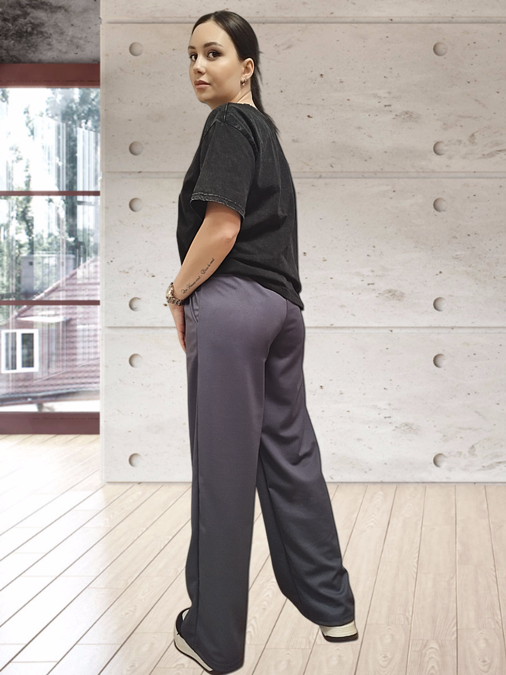 20621 Брюки женские палаццо трикотаж Диор темно-серый (54)