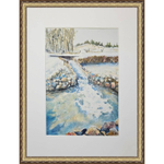 Картина авторская акварельная в паспарту 30х40 см на стену для интерьера "Нижний водопад в Веребково"