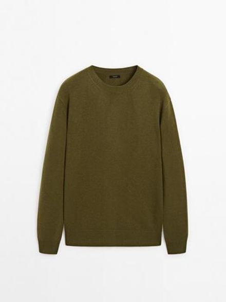 Massimo Dutti Свитер из смесовой шерсти с круглым вырезом, зеленый
