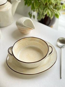 Бульонная чаша с ручками Latte, 600 мл, 15 см, ручная работа, фарфор